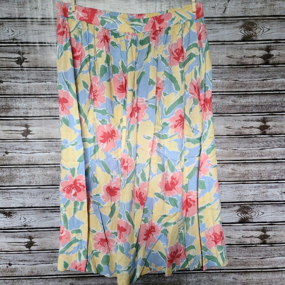 Vintage 80s TJW by Mervyns Floral Full Skirt with Pockets size 12
